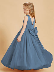 Abiti Damigella Junior In Tulle Top In Raso Fiocco Glamour Blu Ardesia