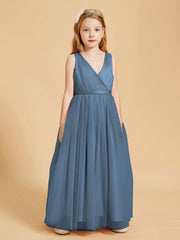 Abiti Damigella Junior In Tulle Top In Raso Fiocco Glamour Blu Ardesia