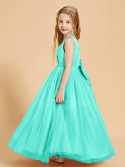 Abiti Damigella Junior In Tulle Top In Raso Fiocco Glamour Azzurro Spa