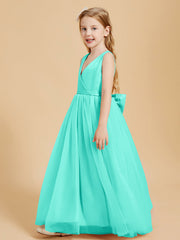 Abiti Damigella Junior In Tulle Top In Raso Fiocco Glamour Azzurro Spa