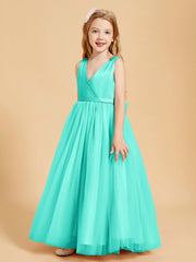 Abiti Damigella Junior In Tulle Top In Raso Fiocco Glamour Azzurro Spa