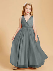 Abiti Damigella Junior In Tulle Top In Raso Fiocco Glamour Grigio Acciaio