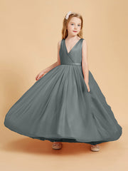 Abiti Damigella Junior In Tulle Top In Raso Fiocco Glamour Grigio Acciaio