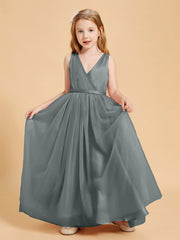 Abiti Damigella Junior In Tulle Top In Raso Fiocco Glamour Grigio Acciaio