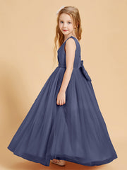 Abiti Damigella Junior In Tulle Top In Raso Fiocco Glamour Tempesta