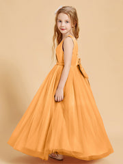 Abiti Damigella Junior In Tulle Top In Raso Fiocco Glamour Mandarino
