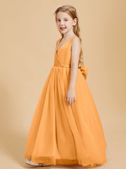 Abiti Damigella Junior In Tulle Top In Raso Fiocco Glamour Mandarino