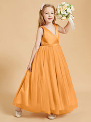 Abiti Damigella Junior In Tulle Top In Raso Fiocco Glamour Mandarino