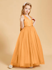 Abiti Damigella Junior In Tulle Top In Raso Fiocco Glamour Mandarino