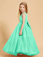 Abiti Damigella Junior In Tulle Top In Raso Fiocco Glamour Turchese