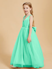 Abiti Damigella Junior In Tulle Top In Raso Fiocco Glamour Turchese