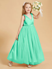 Abiti Damigella Junior In Tulle Top In Raso Fiocco Glamour Turchese