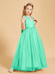 Abiti Damigella Junior In Tulle Top In Raso Fiocco Glamour Turchese