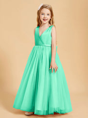 Abiti Damigella Junior In Tulle Top In Raso Fiocco Glamour Turchese