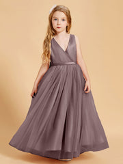 Abiti Damigella Junior In Tulle Top In Raso Fiocco Glamour Tortora