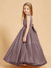 Abiti Damigella Junior In Tulle Top In Raso Fiocco Glamour Malva Vintage