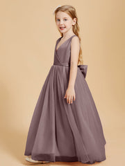 Abiti Damigella Junior In Tulle Top In Raso Fiocco Glamour Malva Vintage