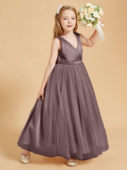 Abiti Damigella Junior In Tulle Top In Raso Fiocco Glamour Tortora