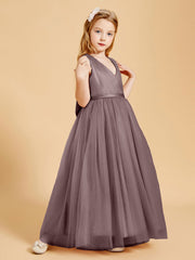 Abiti Damigella Junior In Tulle Top In Raso Fiocco Glamour Tortora