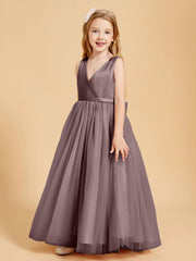 Abiti Damigella Junior In Tulle Top In Raso Fiocco Glamour Tortora