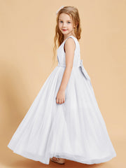 Abiti Damigella Junior In Tulle Top In Raso Fiocco Glamour Bianco