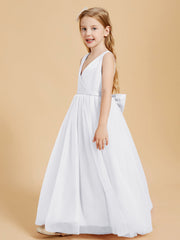 Abiti Damigella Junior In Tulle Top In Raso Fiocco Glamour Bianco
