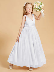 Abiti Damigella Junior In Tulle Top In Raso Fiocco Glamour Bianco