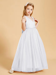 Abiti Damigella Junior In Tulle Top In Raso Fiocco Glamour Bianco