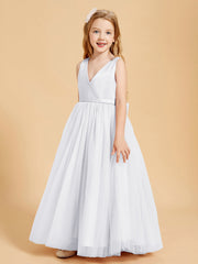 Abiti Damigella Junior In Tulle Top In Raso Fiocco Glamour Bianco