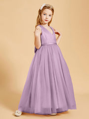 Abiti Damigella Junior In Tulle Top In Raso Fiocco Glamour Glicine