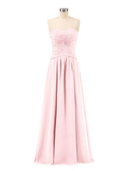 Abito da Damigella in Chiffon Senza Spalline Scollo a Cuore Rosa Cipria
