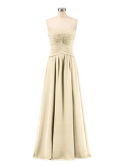 Abito da Damigella in Chiffon Senza Spalline Scollo a Cuore Champagne