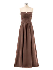 Abito da Damigella in Chiffon Senza Spalline Scollo a Cuore Cioccolato