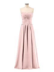 Abito da Damigella in Chiffon Senza Spalline Scollo a Cuore Rosa Polvere