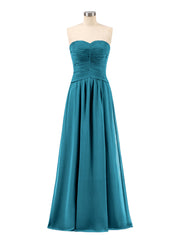 Abito da Damigella in Chiffon Senza Spalline Scollo a Cuore Blu Inchiostro