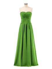 Abito da Damigella in Chiffon Senza Spalline Scollo a Cuore Muschio