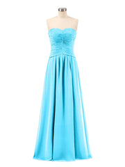 Abito da Damigella in Chiffon Senza Spalline Scollo a Cuore Blu Piscina
