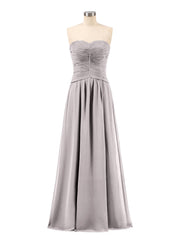 Abito da Damigella in Chiffon Senza Spalline Scollo a Cuore Argento