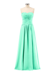 Abito da Damigella in Chiffon Senza Spalline Scollo a Cuore Turchese