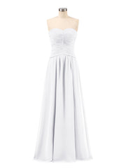Abito da Damigella in Chiffon Senza Spalline Scollo a Cuore Bianco