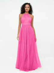 Abito Maxi Boho in Tulle con Scollo all'Americana Illusion Azalea