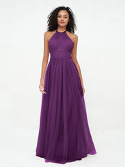 Abito Maxi Boho in Tulle con Scollo all'Americana Illusion Viola