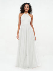 Abito Maxi Boho in Tulle con Scollo all'Americana Illusion Avorio