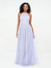 Abito Maxi Boho in Tulle con Scollo all'Americana Illusion Lavanda