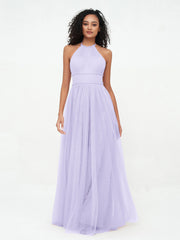 Abito Maxi Boho in Tulle con Scollo all'Americana Illusion Lilla