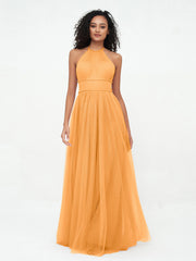 Abito Maxi Boho in Tulle con Scollo all'Americana Illusion Mandarino