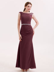 Abito a Tubino in Chiffon con Cintura Decorata con Perline Cabernet