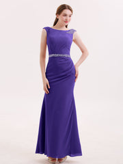Abito a Tubino in Chiffon con Cintura Decorata con Perline Regency