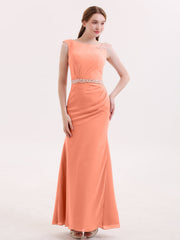 Abito a Tubino in Chiffon con Cintura Decorata con Perline Tramonto