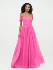 Abito da Principessa in Tulle Spalle Scoperte con Fiocco in Vita Azalea